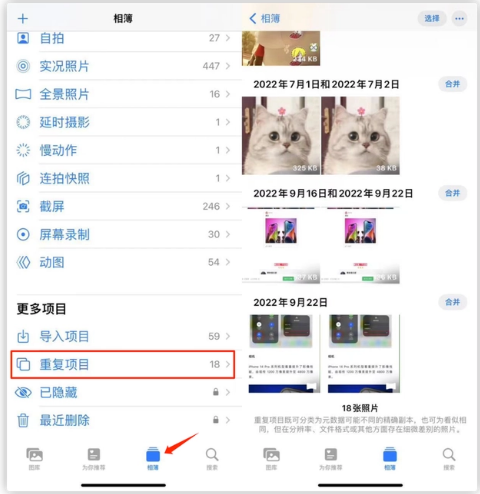 资中苹果手机维修分享iOS 16 中相册重复项目功能使用方法 
