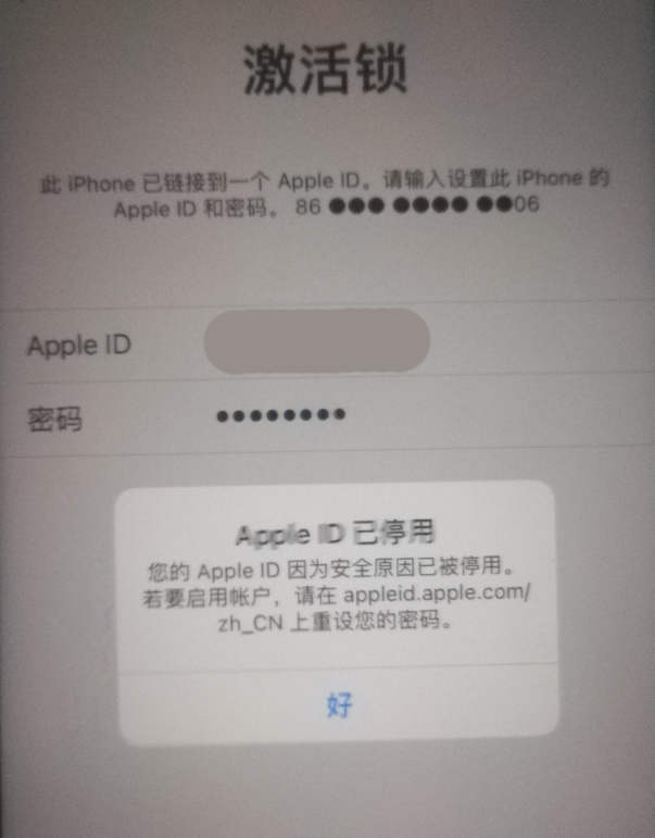 资中苹果手机维修分享iPhone 12 出现提示“Apple ID 已停用”怎么办 